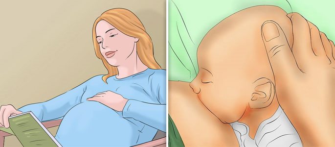 Беременная кормит грудью и новорождённый ребенок