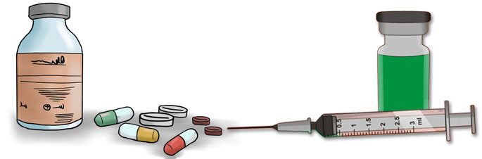 Антибактериальные и секретолитические средства в форме таблеток и инъекций